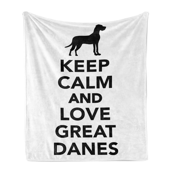 Dog Lover Soft Flannel Fleece Throw Blanket, Monochrome Keep Calm and Love Danes Typography Design, Cozy Plush for Indoor and Outdoor Use, 60" x 80", Charcoal Grey and White, by Ambesonne