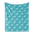 thumbnail image 1 of Dog Lover Soft Flannel Fleece Throw Blanket, Simplistic Pattern of Dog Silhouettes and Paw Prints Monochrome, Cozy Plush for Indoor and Outdoor Use, 70" x 90", Turquoise White, by Ambesonne, 1 of 5