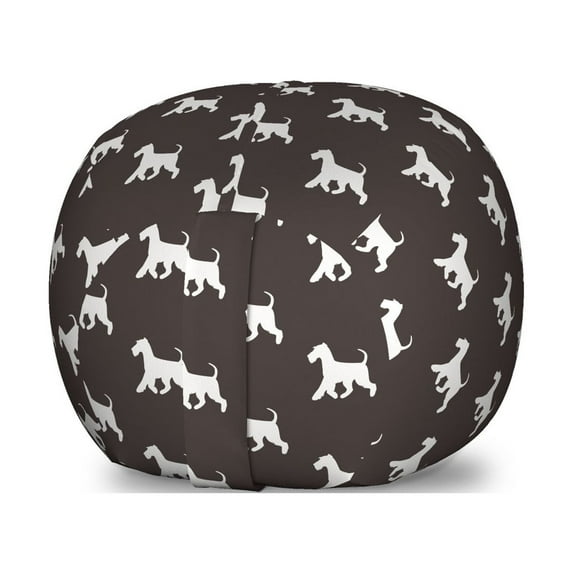 Dog Lover Storage Toy Bag Chair, Silhouettes of Adult Silhouette Schnauzers Repeating Pattern Animal Theme, Stuffed Animal Organizer Washable Bag, Small Size, Taupe and White, by Ambesonne