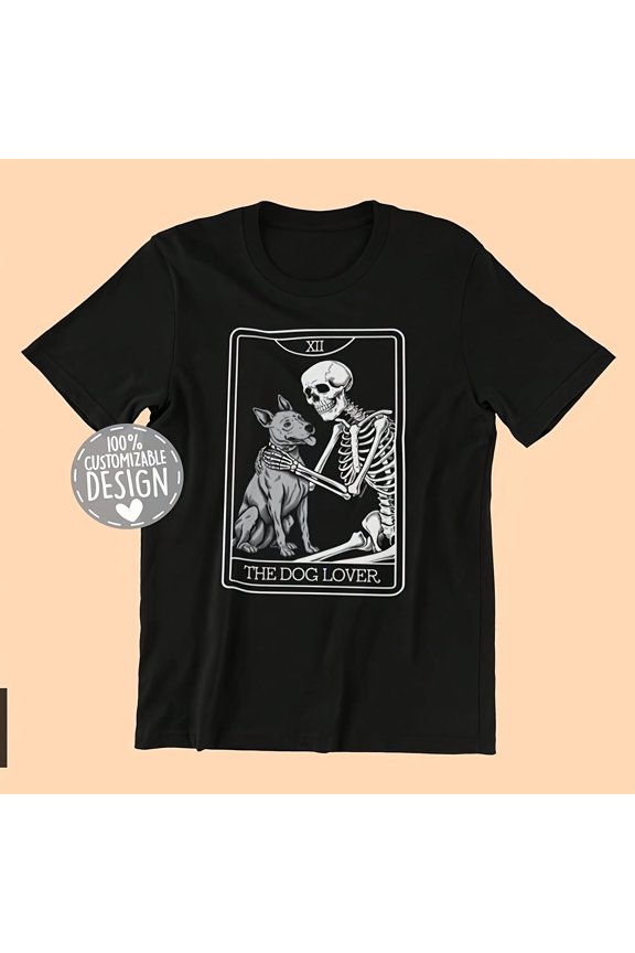 Dog Lover Tarot rd T-S1Hirt, Halloween Skeleton Graphic , Gothic Dog Lover S1Hirt, Spooky Pet Lover42