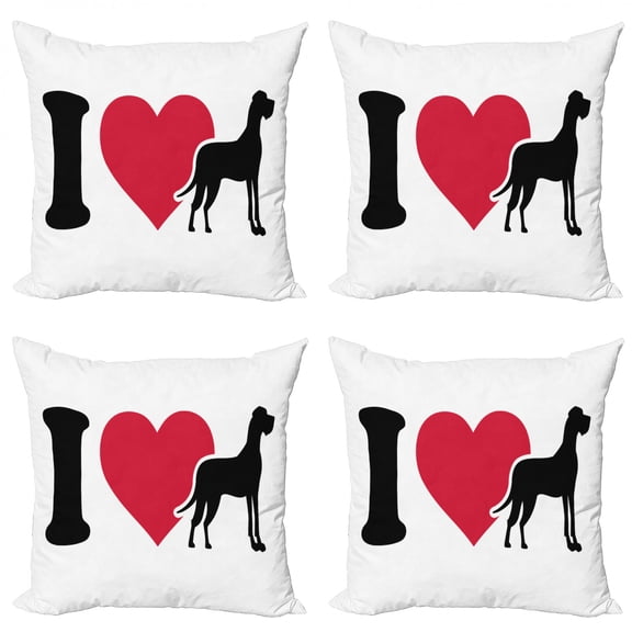 Dog Lover Throw Pillow Cushion Case Pack of 4, Classic Heart Dog Lover Concept with Pet Silhouette, Modern Accent Double-Sided Print, 4 Sizes, Charcoal Grey Dark Pink, by Ambesonne