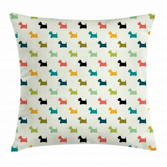 Dog Lover Throw Pillow Cushion Cover, Colorful Scottish Terrier Silhouettes Polka Dot Backdrop Purebred Animal Pattern, Decorative Square Accent Pillow Case, 16 X 16 Inches, Multicolor, by Ambesonne