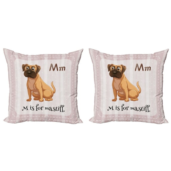 Ambesonne Dog Lover Throw Pillow Cover 2 Pack, Cartoon English Mastiff, 20", Pale Rose Pale Brown