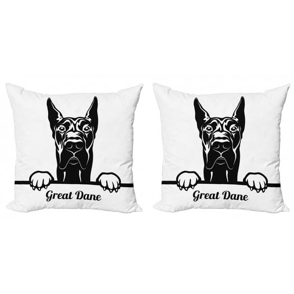 Ambesonne Dog Lover Throw Pillow Cover 2 Pack, Peeking Big Breed Dog, 24", Black and White