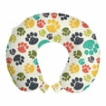 thumbnail image 1 of Dog Lover Travel Pillow Neck Rest, Hand Drawn Paw Print Doodles Circular Pattern Children Drawing Style Animal, Memory Foam Traveling Accessory Airplane and Car, 12", Multicolor, by Ambesonne, 1 of 3