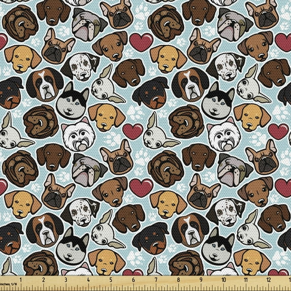 Ambesonne Dog Lover Fabric by the Yard Upholstery, Canine Breeds Love, 1 Yard, Multicolor