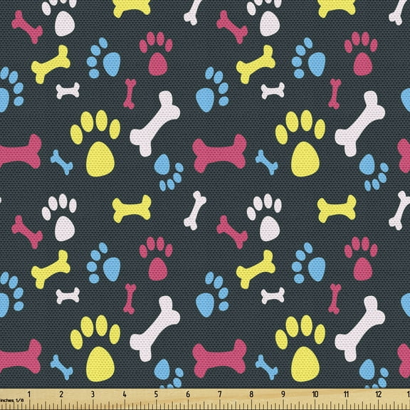 Ambesonne Dog Lover Fabric by the Yard Upholstery, Cool Canine Bones, 5 Yards, Multicolor