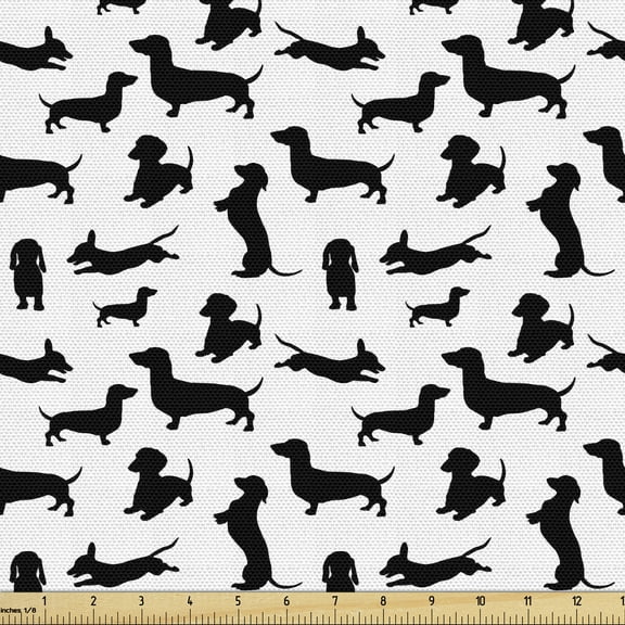 Ambesonne Dog Lover Fabric by the Yard Upholstery, Monochorme Canine, 10 Yards, Black White