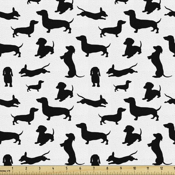 Ambesonne Dog Lover Fabric by the Yard Upholstery, Monochorme Canine, 5 Yards, Black White