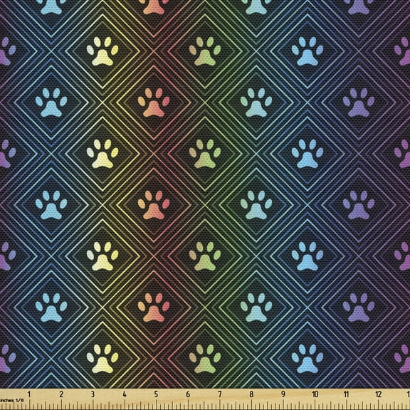 Ambesonne Dog Lover Fabric by the Yard Upholstery, Paw Print Design, 10 Yards, Multicolor