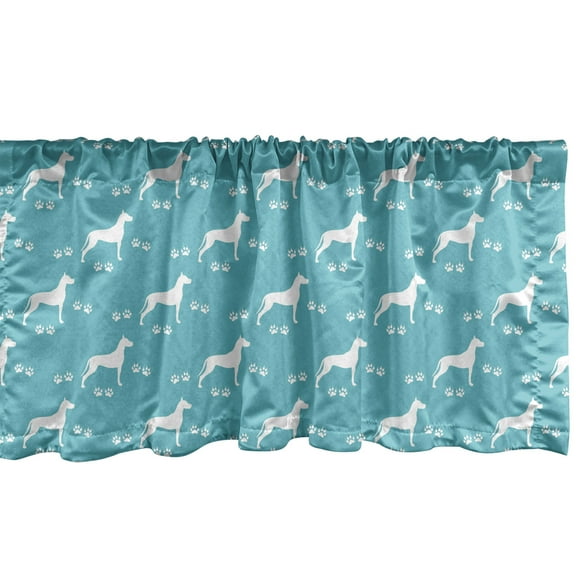 Ambesonne Dog Lover Valance Pack of 2, Dog and Paw Silhouettes, 54"X18", Turquoise White
