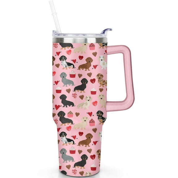 Dog Lover’s 40oz Stainless Steel Tumbler – Handle and Flip Lid with Straw, Leak Proof and Vacuum Insulated Mug