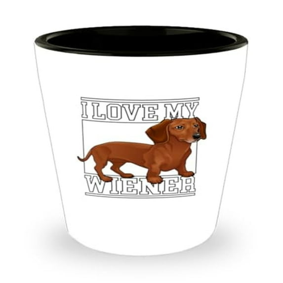 Dog Lover's Humor Shot Glass, 'I Love My Weiner' Dachshund Themed Mini Glassware, Unique 1.5oz Cup Gift for Pet Owners