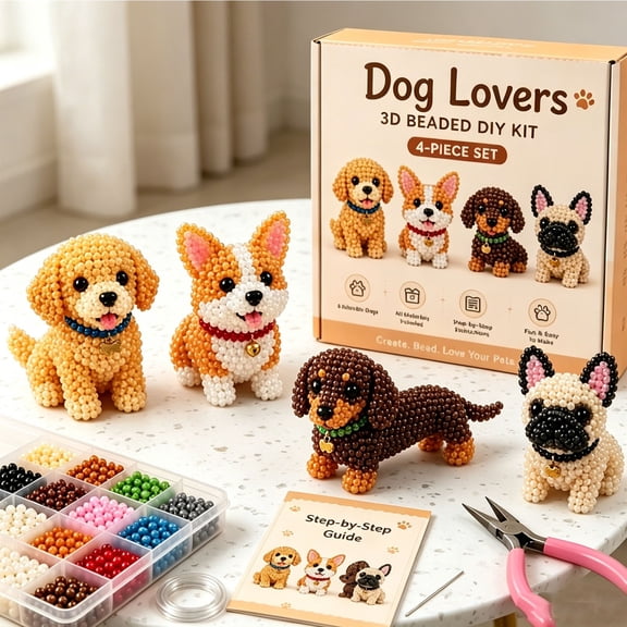 Dog Lovers 3D Beaded Craft Kit, DIY Handmade Beading Set with Tools & Guide for Hobbyists, Decor & Gifting