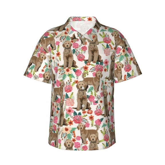 Dog Lovers Animals Rose Flower Men'S 3d Print Casual Button Down Shirts, Novelty Hawaiian Short Sleeves 3xl