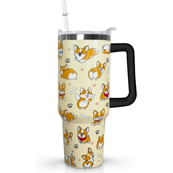 Dog Lovers Gifts for Women,40 Oz Corgi Tumbler Handle Lid and Straw, Birthday Christmas Gifts for Dog Lovers,Corgi Coffee Travel Tumbler Mug Cup
