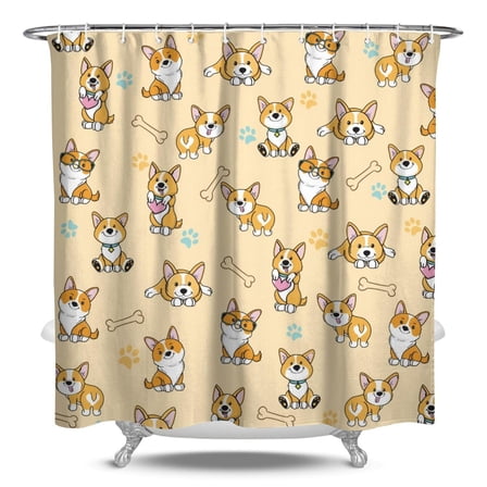 Dog Lovers Shower Curtain - Playful Puppy Paw Print Waterproof Bathroom Curtain 84x72 Inch - Cute Dog Design with Metal Grommets & 12 Hooks