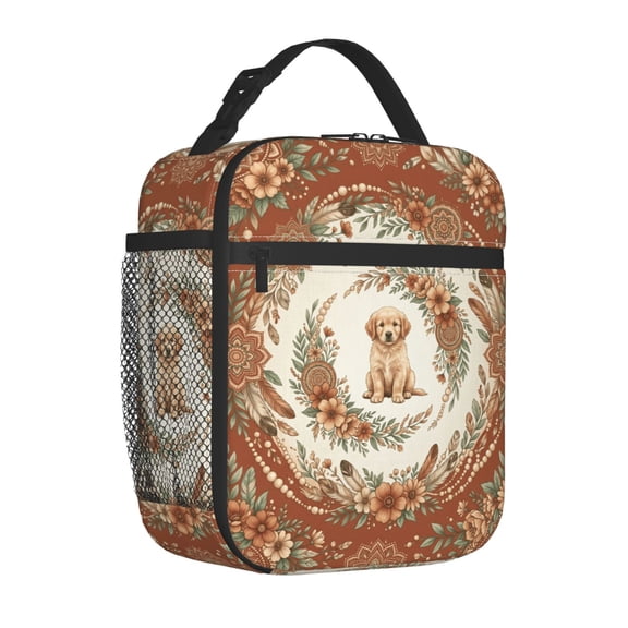 Dog Lunch Bag, Modern Silhouette Paw Patterned Insulated Bag, Reusable Thickened Thermal Cooler, Clean Pet Art Handheld Tote For Work