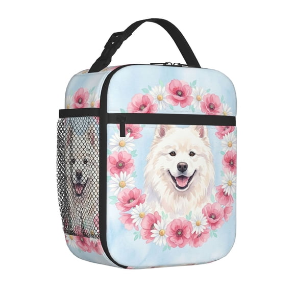 Dog Lunch Bag, Portable Insulated Soft Shell Tote, Reusable Thick Lining Thermal Bento Pack, Vibrant Samoyed Print Food Storage Bag For Camping Beach