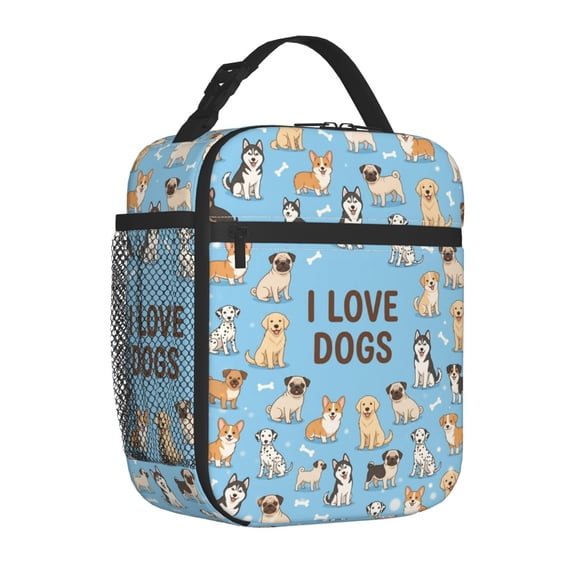 Dog Lunch Box, Adorable Pet Illustration Insulated Tote, Reusable High-Density Insulation Carrier, Unique Puppy And Bone Patterned Holiday Gift Idea