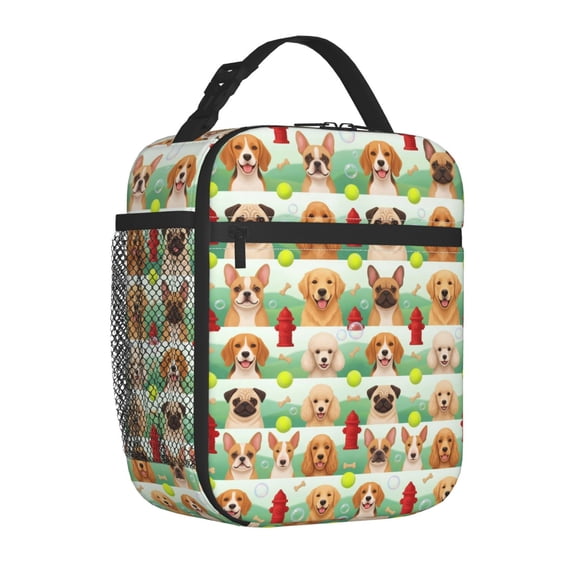 Dog Lunch Box, Graphic Cartoon Puppy With Bone Insulated Tote, Reusable Advanced Tech Thermal Carrier With Grab-and-Go Handle, Practical Food Pack For Work