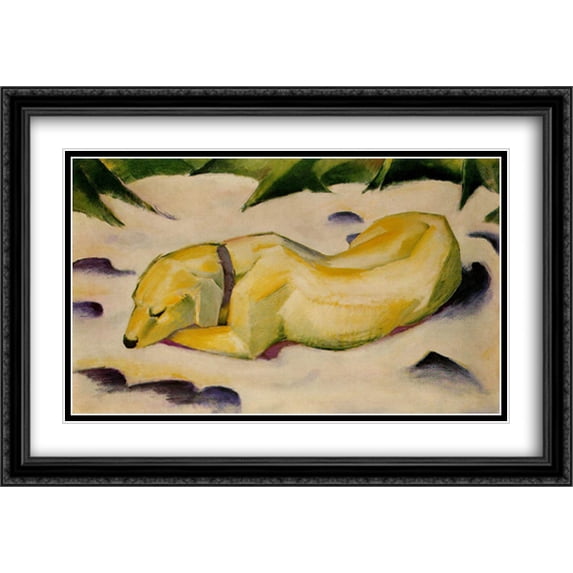 Dog Lying in the Snow 2x Matted 40x28 Large Black Ornate Framed Art Print by Marc, Franz