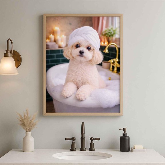Dog Maltipoo Spa Bathtub Pet Animal Art Poster , Poster Print Only