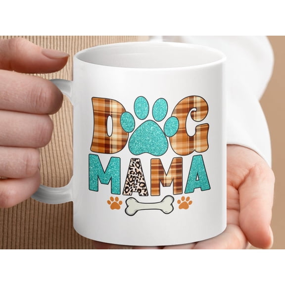 Dog Mama Mug, Cute Paw Print Coffee Cup, Funny Gift for Dog Moms and Pet Lovers
