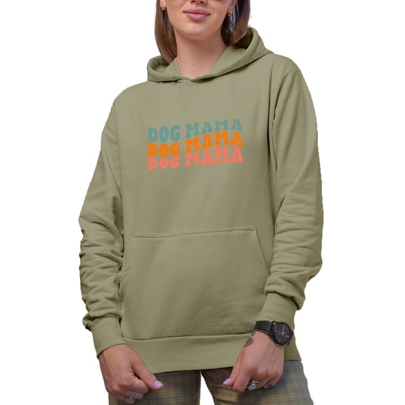 Dog Mama, Name or Title for Moms or Mothers of Dogs, Groovy Retro Wavy Text Merch Gift, Sand Hooded Sweatshirt or Hoodie, Medium