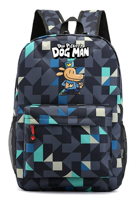 Dog Man All Blue Geometric Backpack, Anime School Daypack with Large Capacity and Laptop Space for Travel and Class