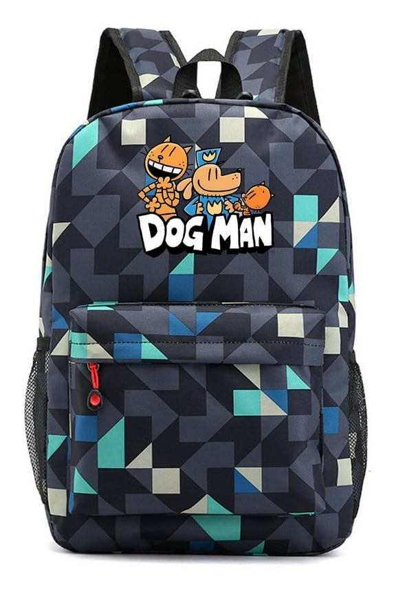 Dog Man Artistic Geometric Blue Backpack, Lightweight Anime Laptop Bag for School, Teens, and Travel Needs