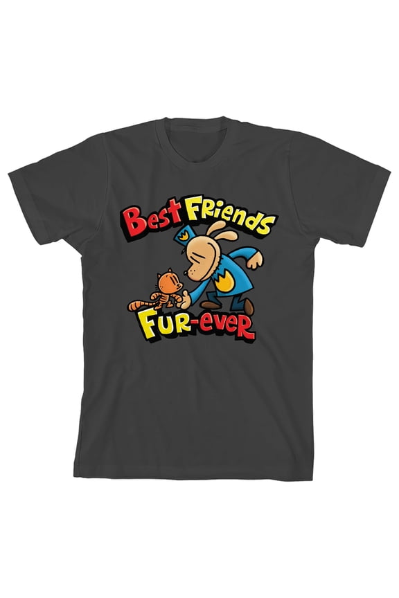 Dog Man Best Friends Fur-Ever Youth Charcoal Crew Neck Short Sleeve T-shirt-Medium