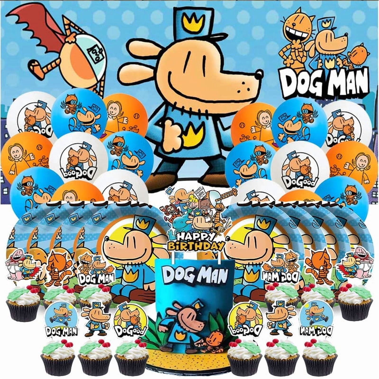 Dog Man Birthday Party Supplies Balloons Paper Plates Decoration Cake Topper Decor Tableware Banner Backdrop