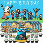 Dog Man Birthday Plates Supplies Decorations Decor Backdrop Banner Cake Topper Background