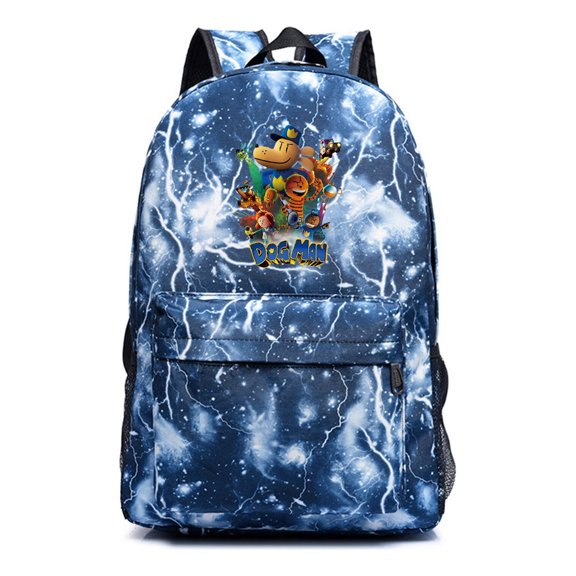Dog Man Blue Galaxy Lightning Backpack, Starry Night Theme Anime Style Daypack for School and Work