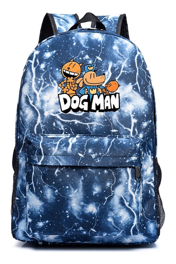 Dog Man Blue Lightning Starry Backpack, Lightweight Anime School Bag with Roomy Interior and Cool Graphic Design