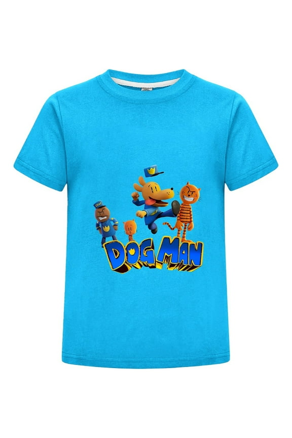 Dog Man & Cat Friend Lineup Kids Boys Girls T-Shirt – Colorful Comic Tee Top with Fun Design