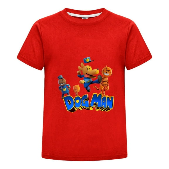 Dog Man & Cat Friend Lineup Kids Boys Girls T-Shirt – Colorful Comic Tee Top with Fun Design