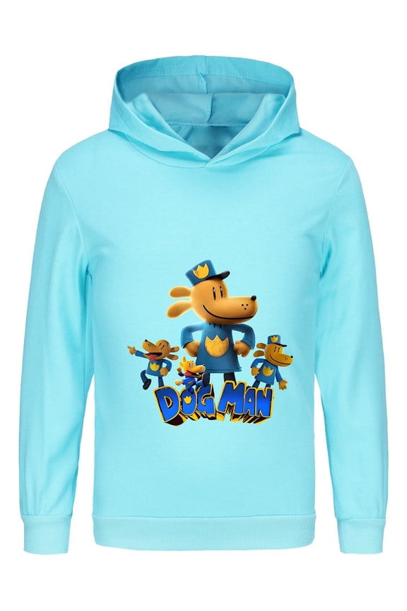 Dog Man Character Lineup Pose Kids Hoodie – Comic Series Graphic Shirt for Boys & Girls