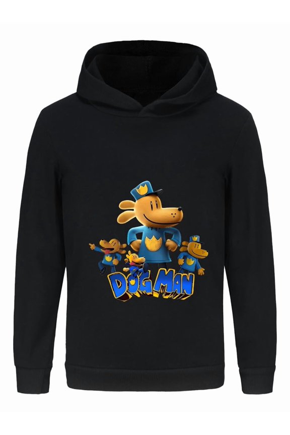 Dog Man Character Lineup Pose Kids Hoodie – Comic Series Graphic Shirt for Boys & Girls