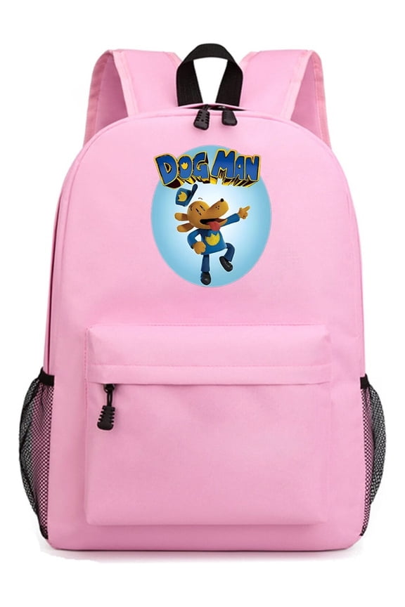 Dog Man Character Pink Backpack, Stylish Anime Gaming Laptop Bag for School Use, Lightweight and Spacious Design