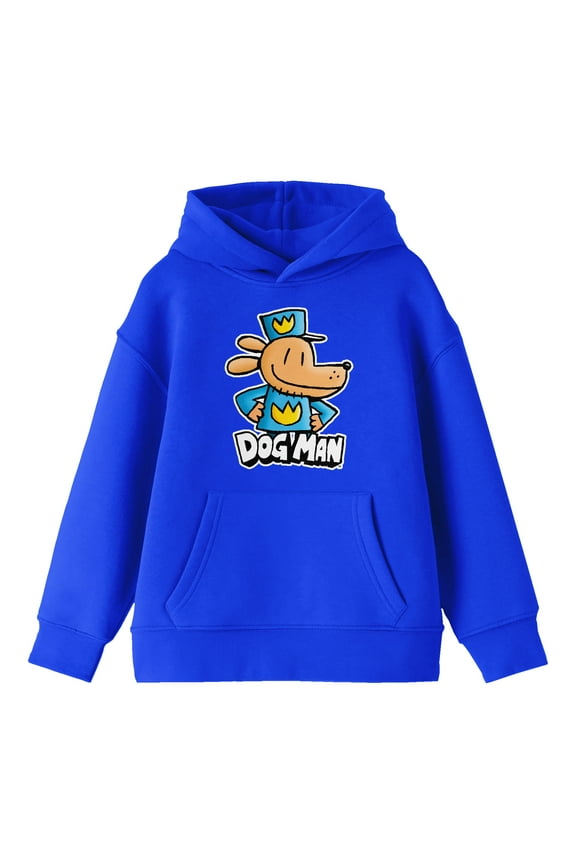 Dog Man Character Posing Youth Royal Blue Long Sleeve Hooded Sweatshirt-Large