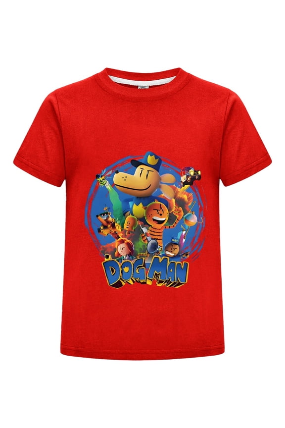 Dog Man Circle Frame Collage Kids Boys Girls Tee – Unique Artistic Comic Shirt Top for Young Readers