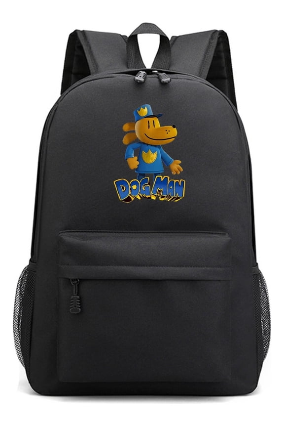 Dog Man Cool Black Backpack for School Use, Anime Design Laptop Daypack, Lightweight Bag with Room for Books and Essentials