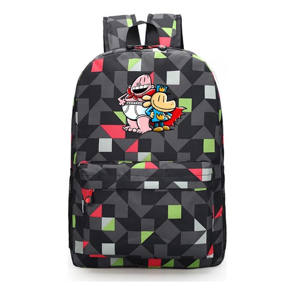 Dog Man Cool Black Geometric Backpack, Lightweight Anime Style School Bag for Travel, Class, and Daily Essentials