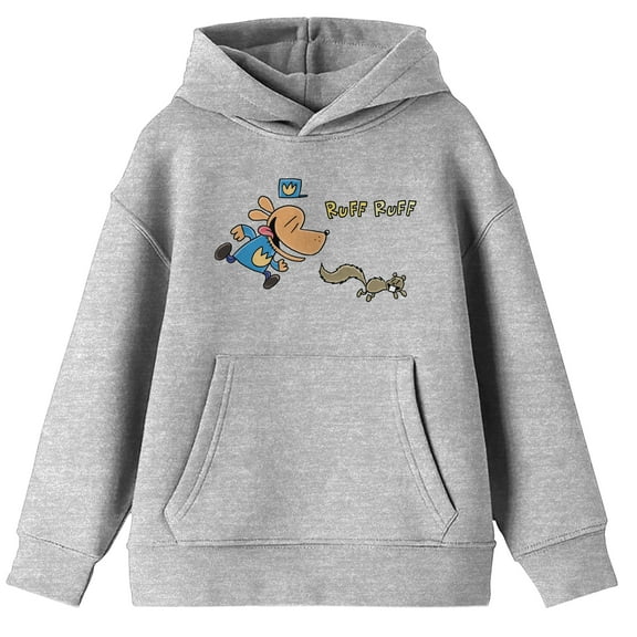 Dog Man Dog Jumping on Squirrel Girls Heather Gray Long Sleeve Hoodie-Large