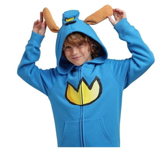 Dog Man Emblem Boys' Blue Long Sleeve Cosplay Zip-Up Hoodie 4/5 (XS)