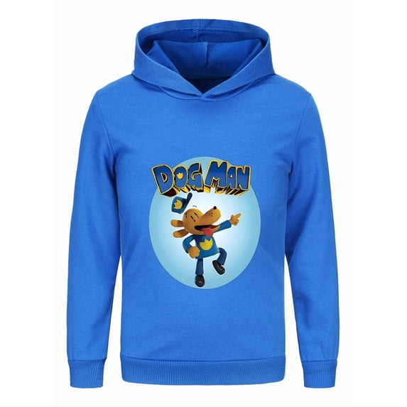 Dog Man Flying Hero Pose Kids Hoodie – Bold Comic Action Shirt for Boys & Girls