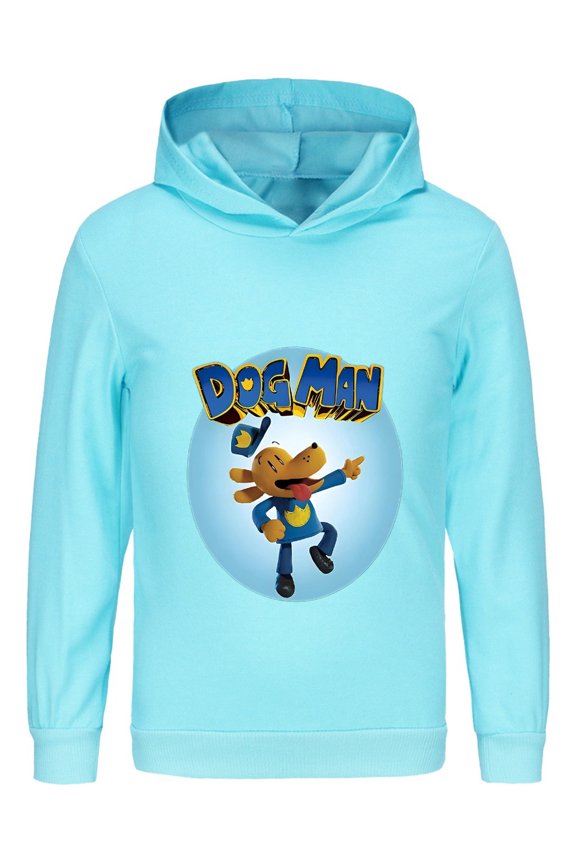 Dog Man Flying Hero Pose Kids Hoodie – Bold Comic Action Shirt for Boys & Girls