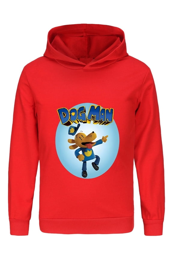 Dog Man Flying Hero Pose Kids Hoodie – Bold Comic Action Shirt for Boys & Girls